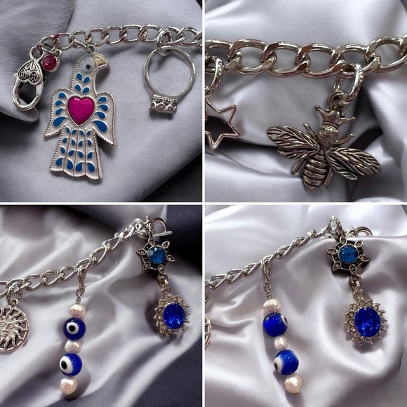 Bag chain Bag charm Silver toned New and Vintage charms Unique One of a kind 11” - Picture 14 of 16